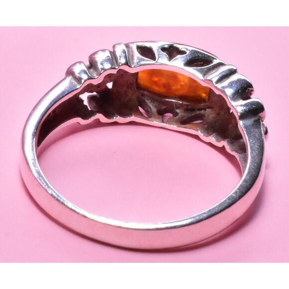 VTG Sterling Silver Amber Gemstone Damask Floral Motif Ring Approximate Size 9 - Picture 11 of 16